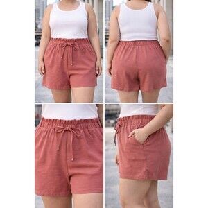 High Rise Dusty‎ Rose Drawstring Shorts Casual Summer Lounge Paper bag 2XL